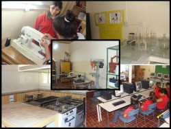 La Escuela cuenta con laboratorios de Gastronomía, Indumentaria, Mobiliario, Informática y Cs. Naturales