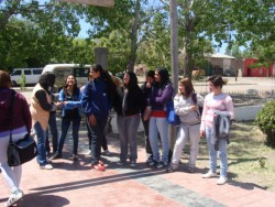 Alumnos en la puerta del establecimiento esperando el trasporte para realizar un viaje de esctudio